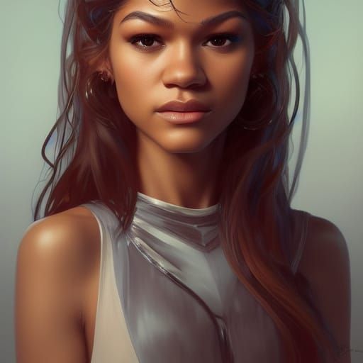 Zendaya Portrait in Hyperdetailed Art Style
