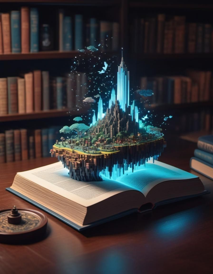 Pixel Art Floating Island on Book