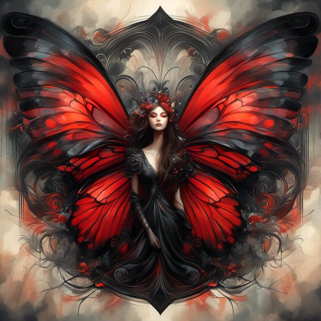 Fractal Red and Black Butterfly Character Icon
