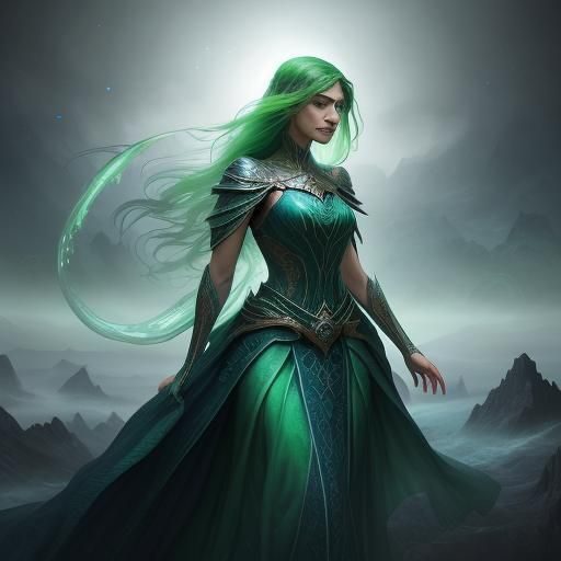 Mystical Woman with Piercing Green Eyes: Fantasy Art