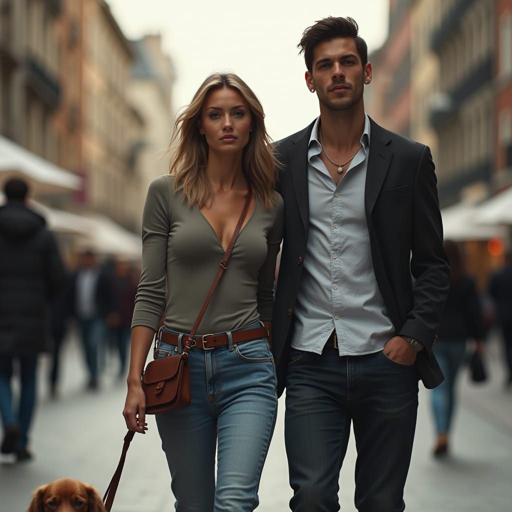 Stylish City Stroll in High-Fashion Style