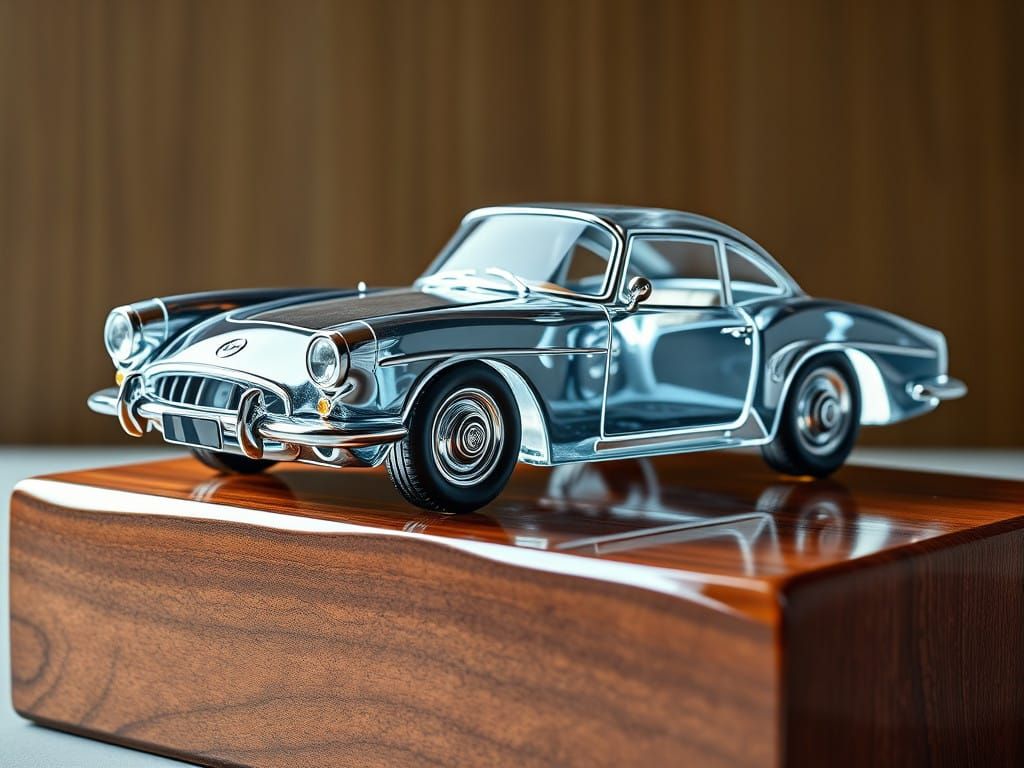 Glass Classic Car on Cosmic Wood Block