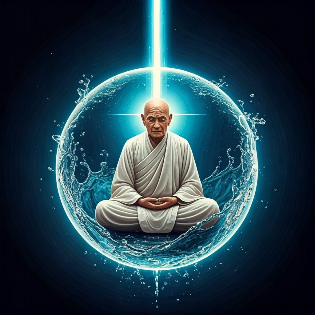 Monk in Orb with Quasar Beam, Abstract Vector Art
