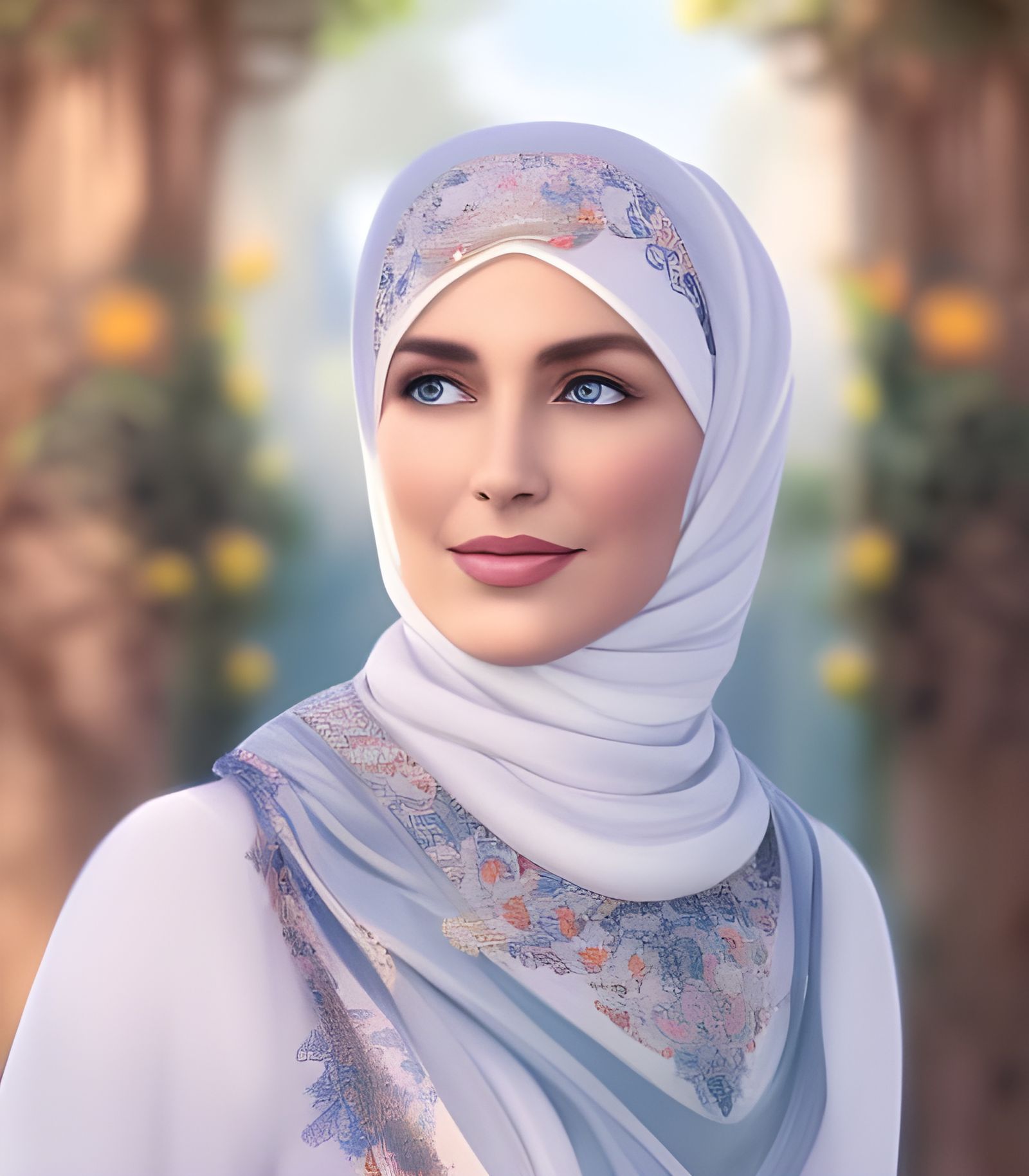 Beautiful Woman in Hijab in Botanic Garden