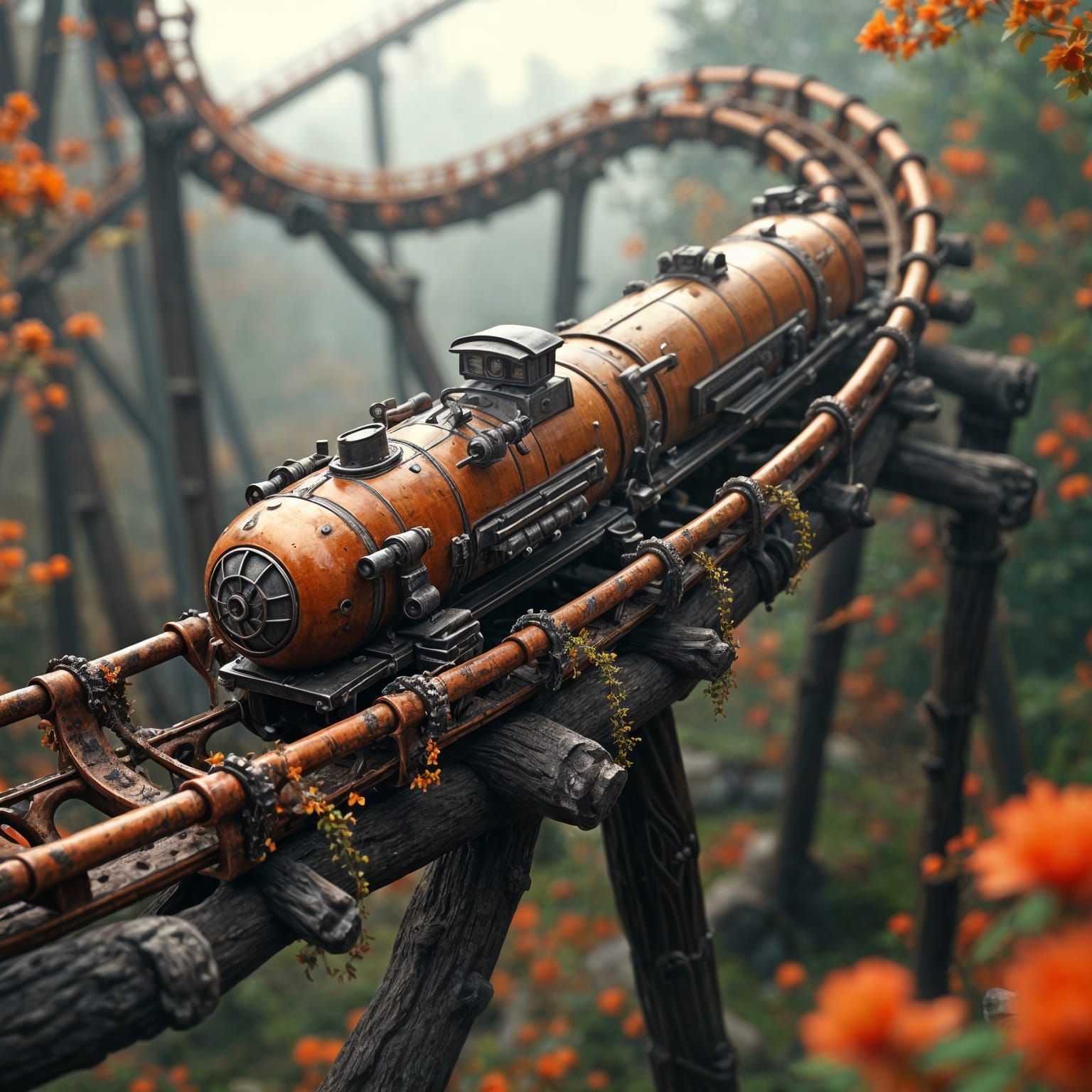 Retro Rollercoaster with Intricate Sci-Fi Details