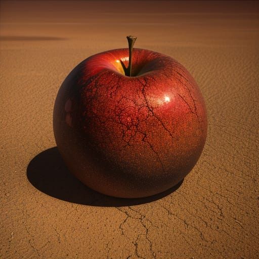 Surreal Oil Painting of Apple on Desert Landscape