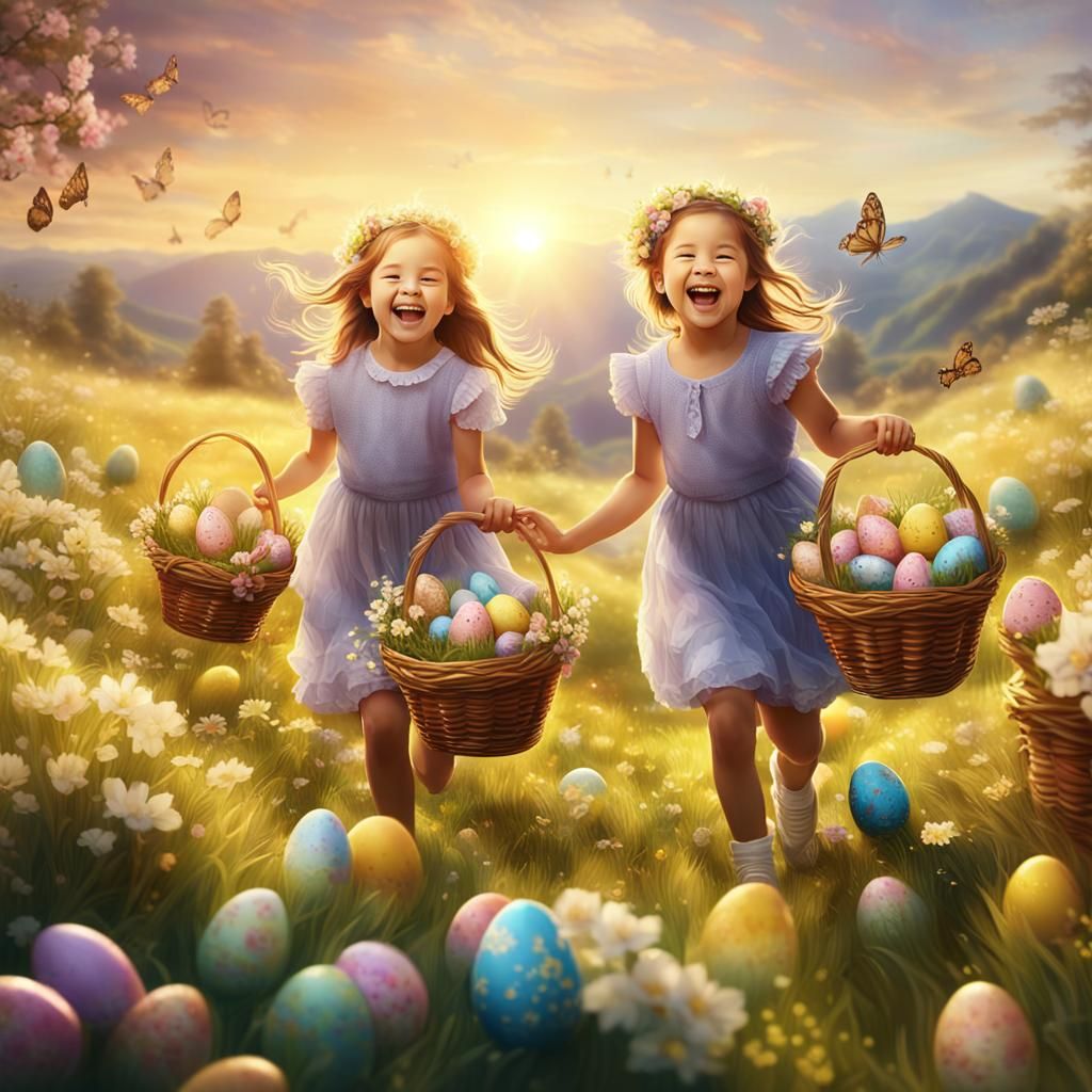 Sisters' Easter Egg Hunt: Golden Hour Happiness