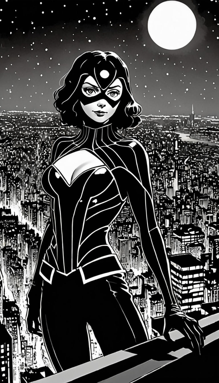 Spider Woman Noir Portrait in Comic Book Style