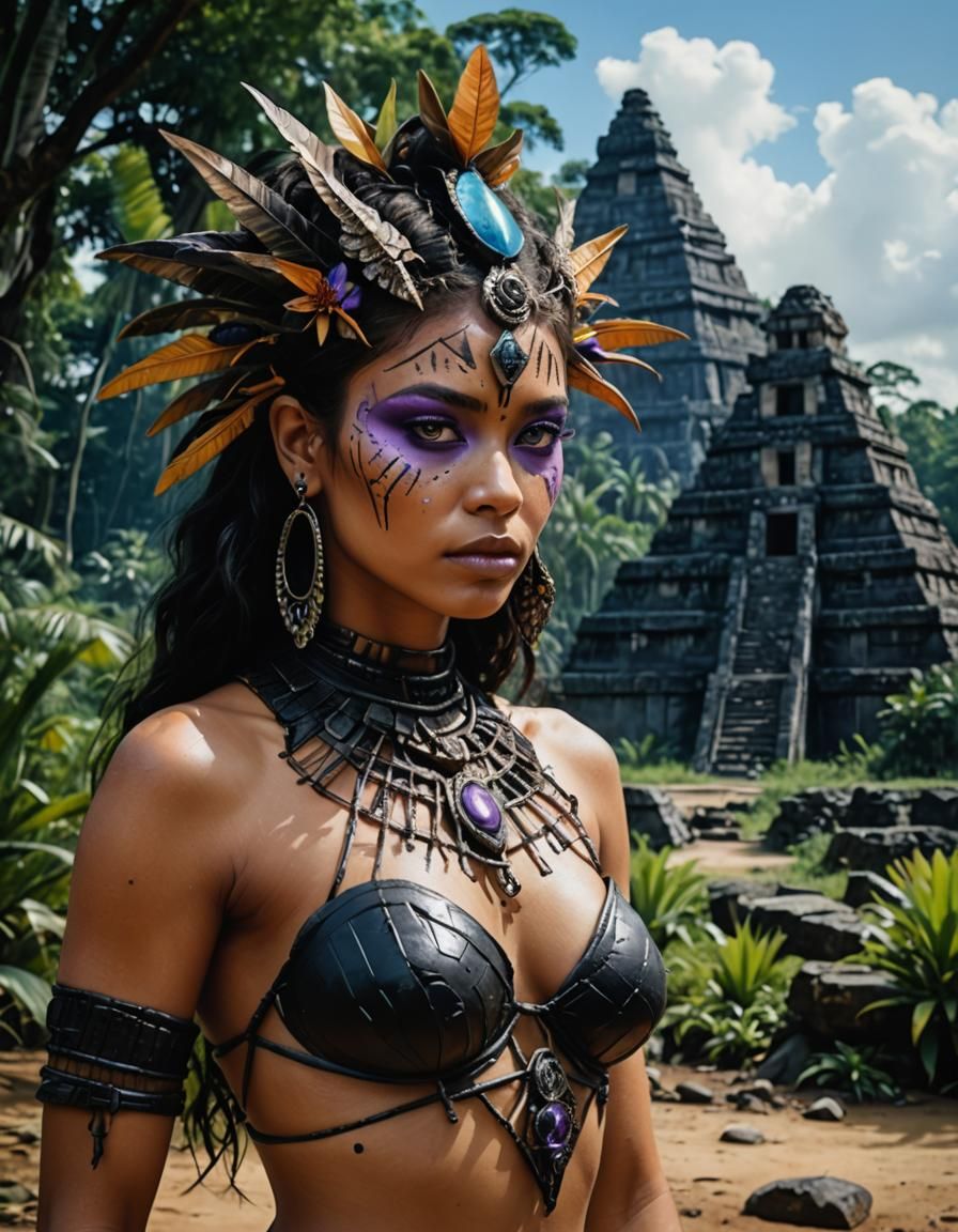 Mayan Woman with Chalice in Hyperrealistic Style