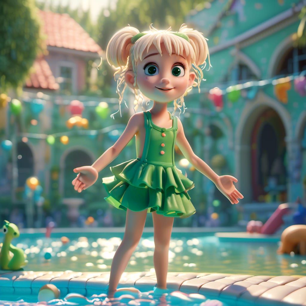 Adorable Girl's Summertime Pool Day in 3D Style