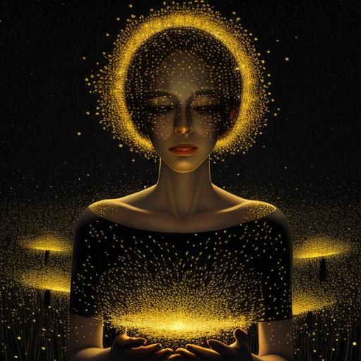 Ethereal Firefly Woman in Dark Void