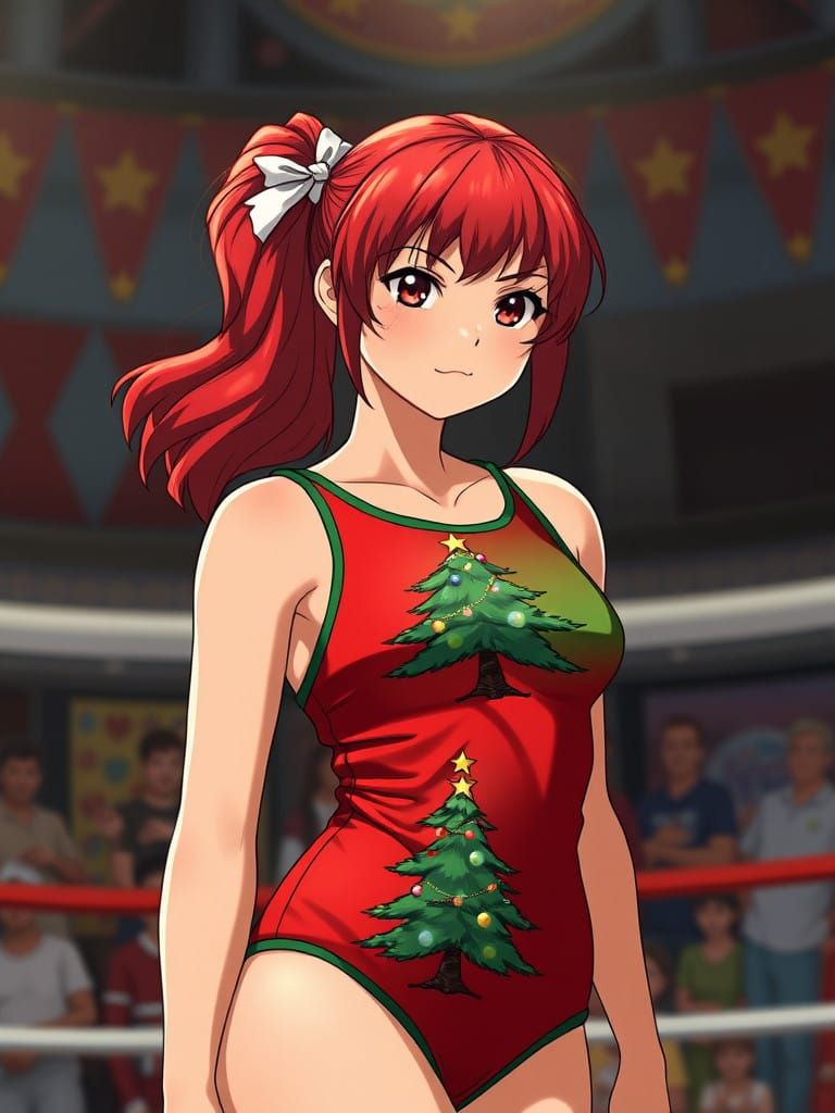 Barefoot Redhaired Wrestling Goddess in Vibrant Christmas Si...