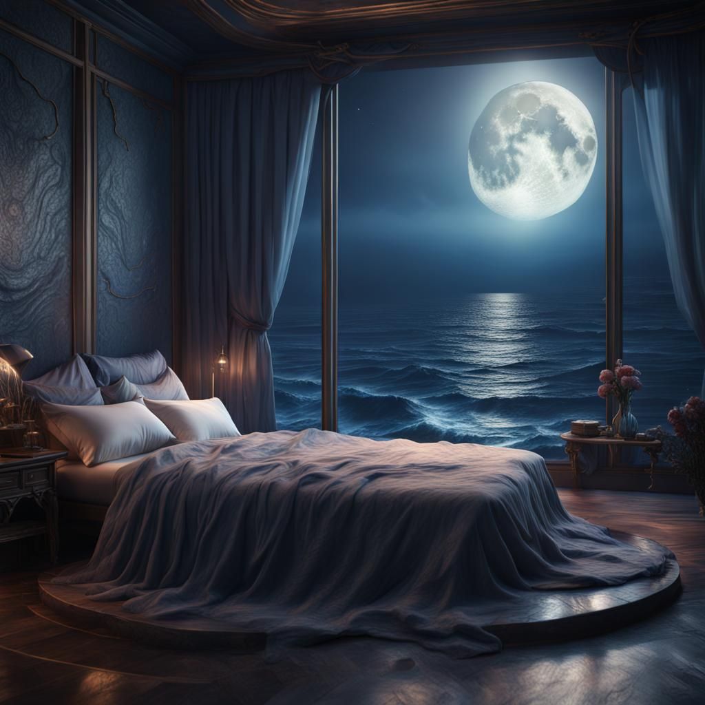 Dreamy Ocean Bed Under Moonlight in Fantasy Art