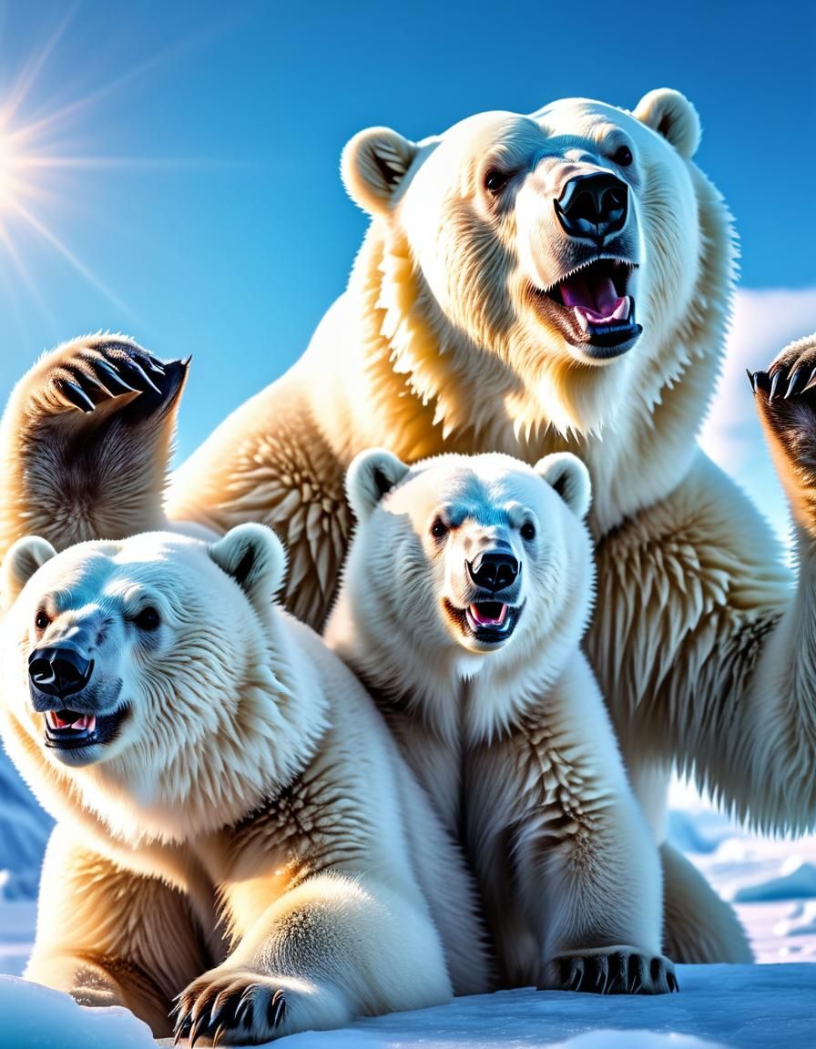 Smiling Polar Bear Family Portrait on Ice Caps