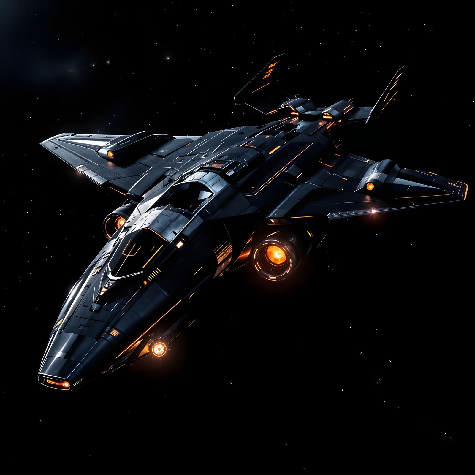 Sleek Space Frigate in Dark Gray and Metallic Hues