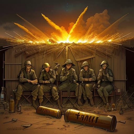 Surreal War-Time Scene with Guardian Angels and Homemade Jam