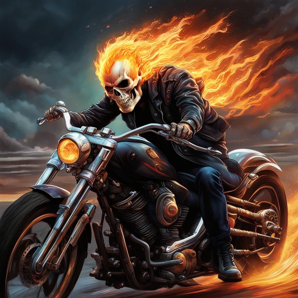 Hyperrealistic Ghost Rider Splash Art Concept