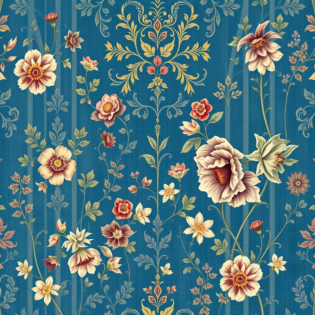 Ethereal Blue Victorian-Era Wallpaper with Intricate Florals
