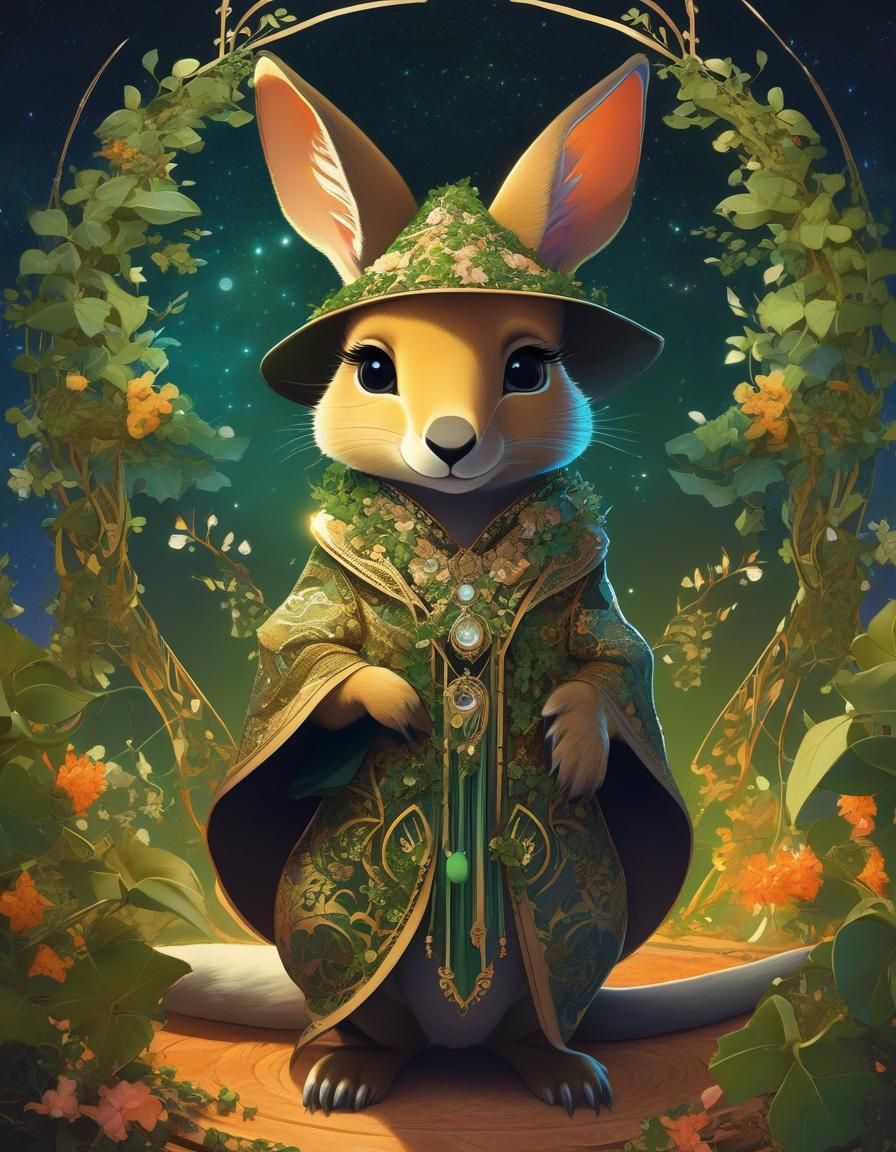 Kangaroo Druid with Magic Eyes, in Amano Style