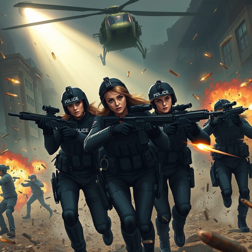 Police Officers in Tactical Gear Advance Under Fire in Gritt...