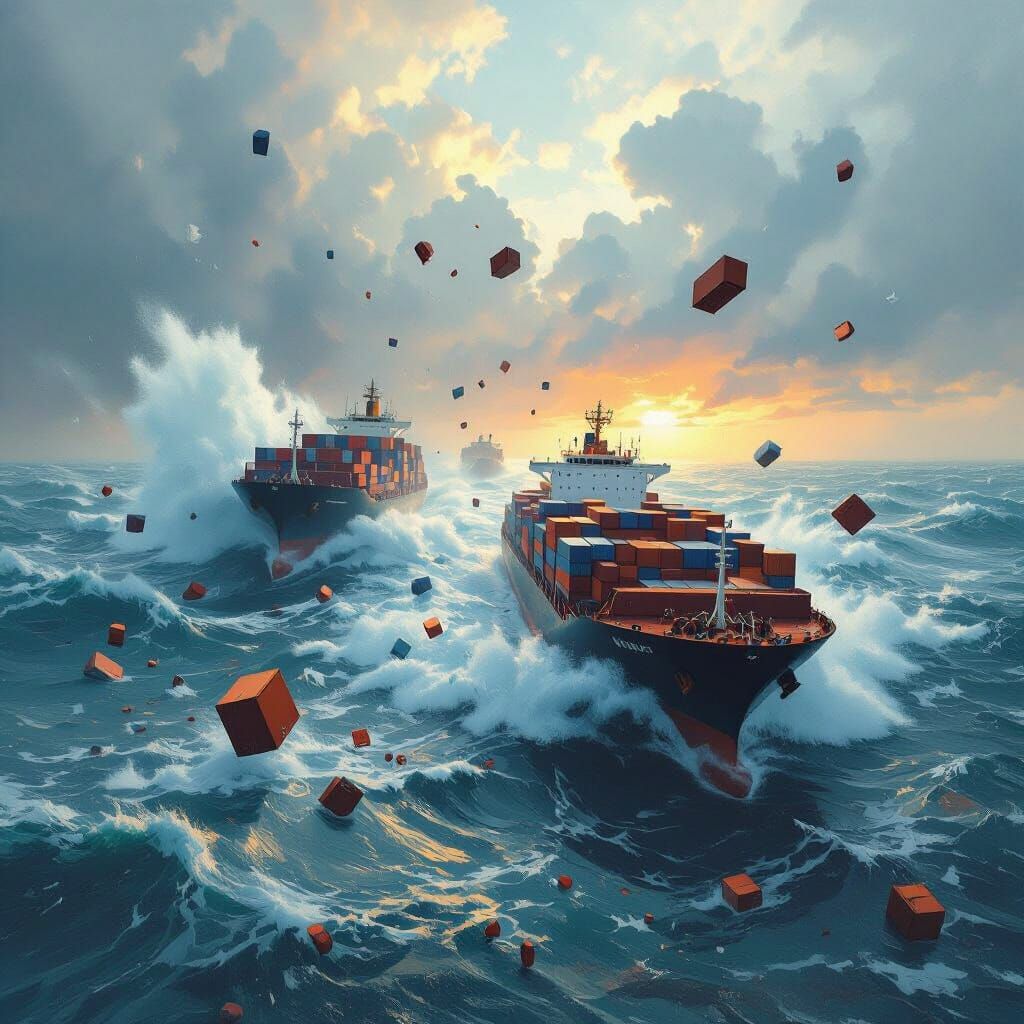 Cargo Ships in a Turbulent Ocean as Modern Art