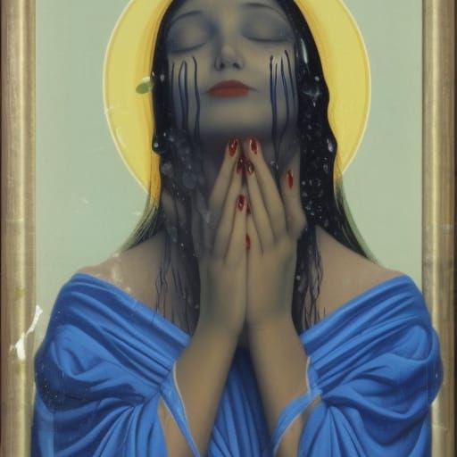 Woman with Waterfall Tears: Pre-Raphaelite Style