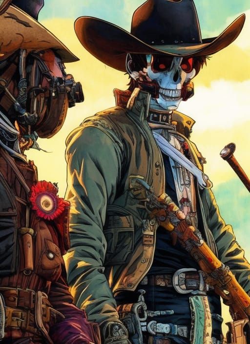 Skeleton Cowboy Portrait in Borderlands Style