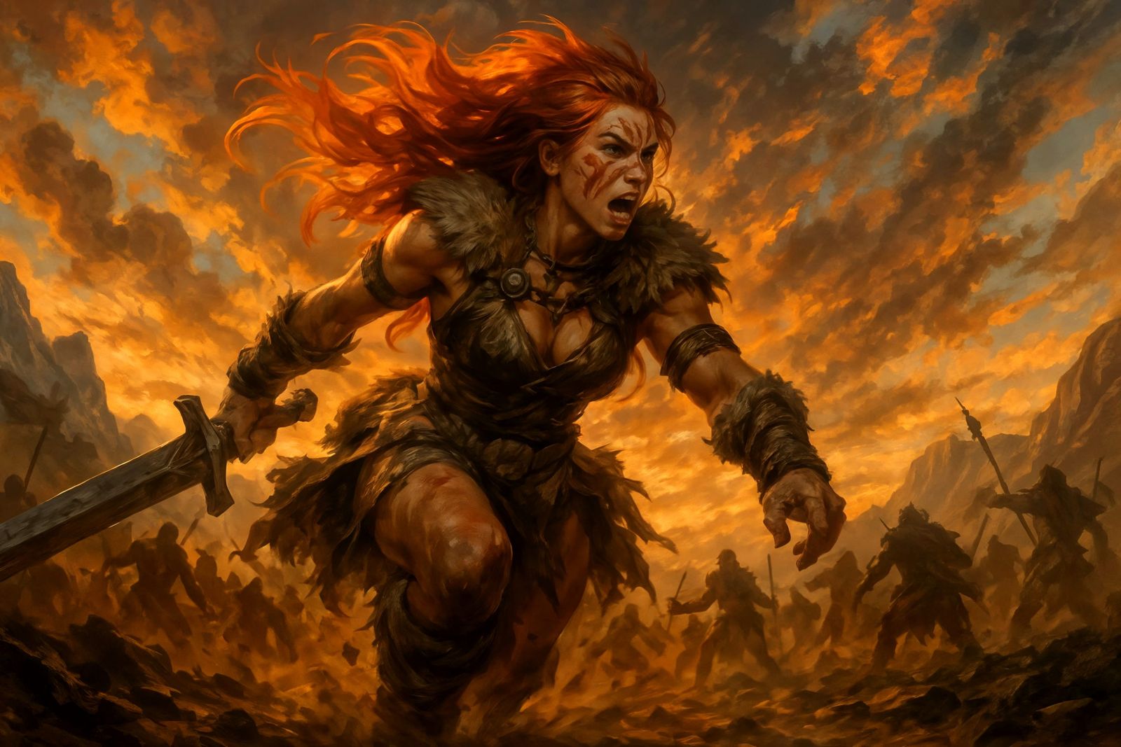 Female Barbarian Warrior in a Digital Painting