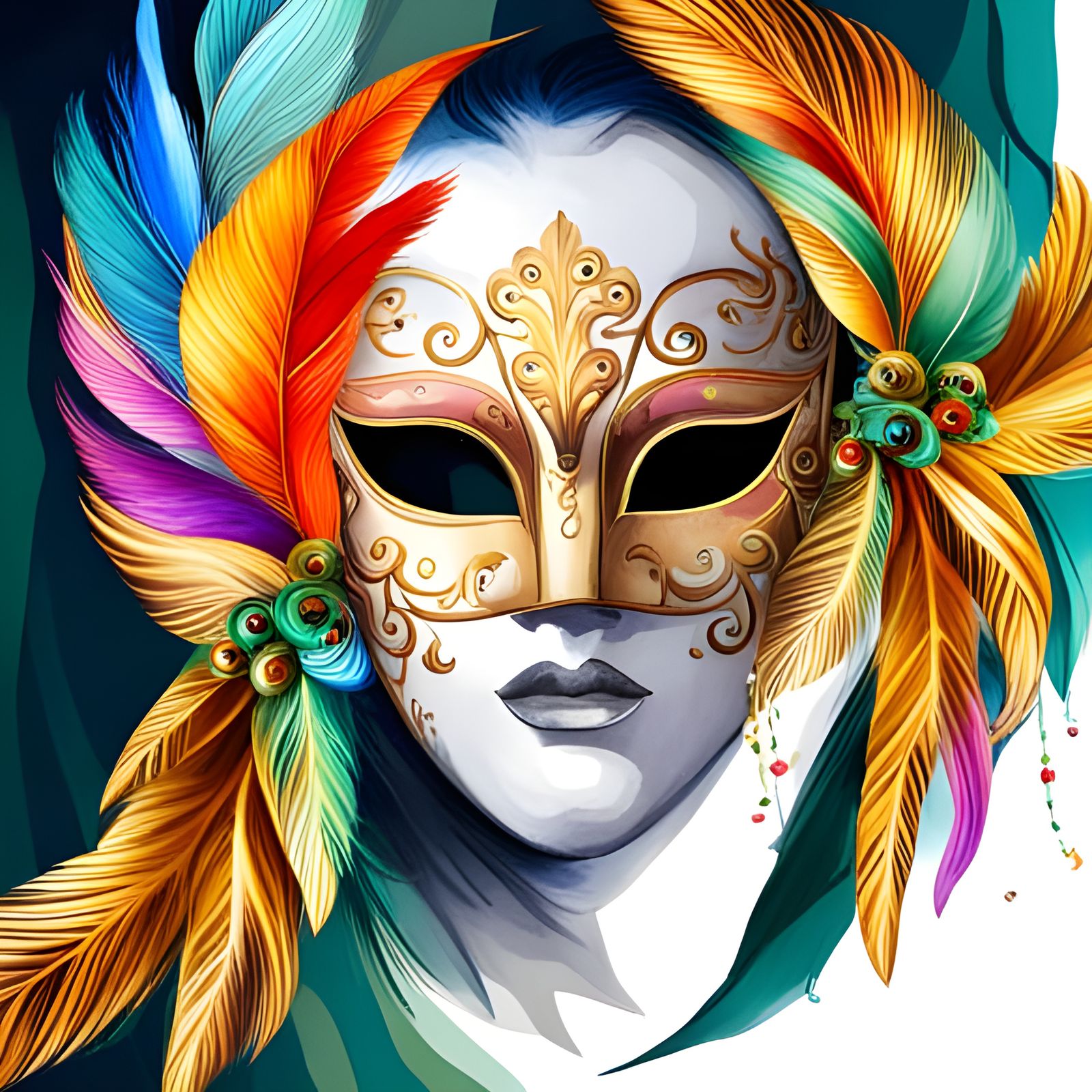 Colorful Venetian Carnival Mask in Watercolor