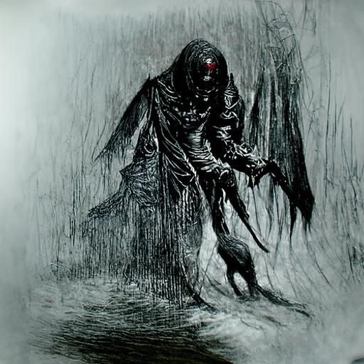 Sinister Dark Pen Drawing of a Ghost Demon