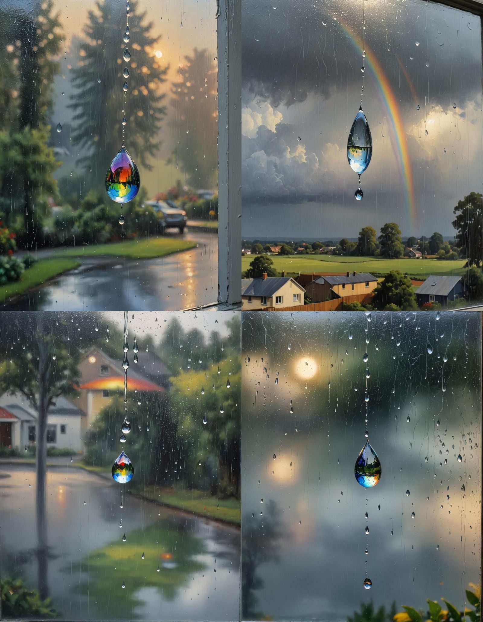 Rainbow Reflection in Raindrop, Oil Painting