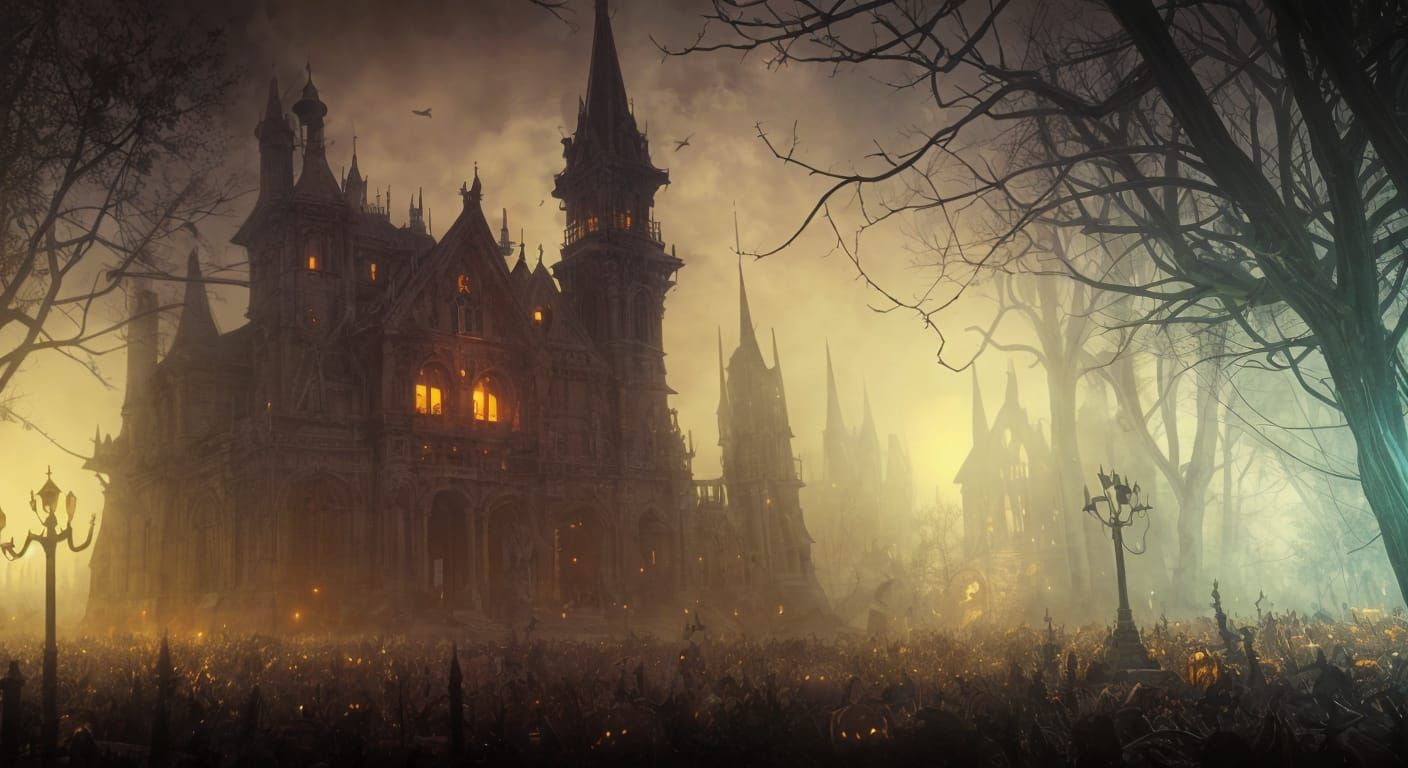 Halloween Fantasy Art in Style of Alphonse Mucha