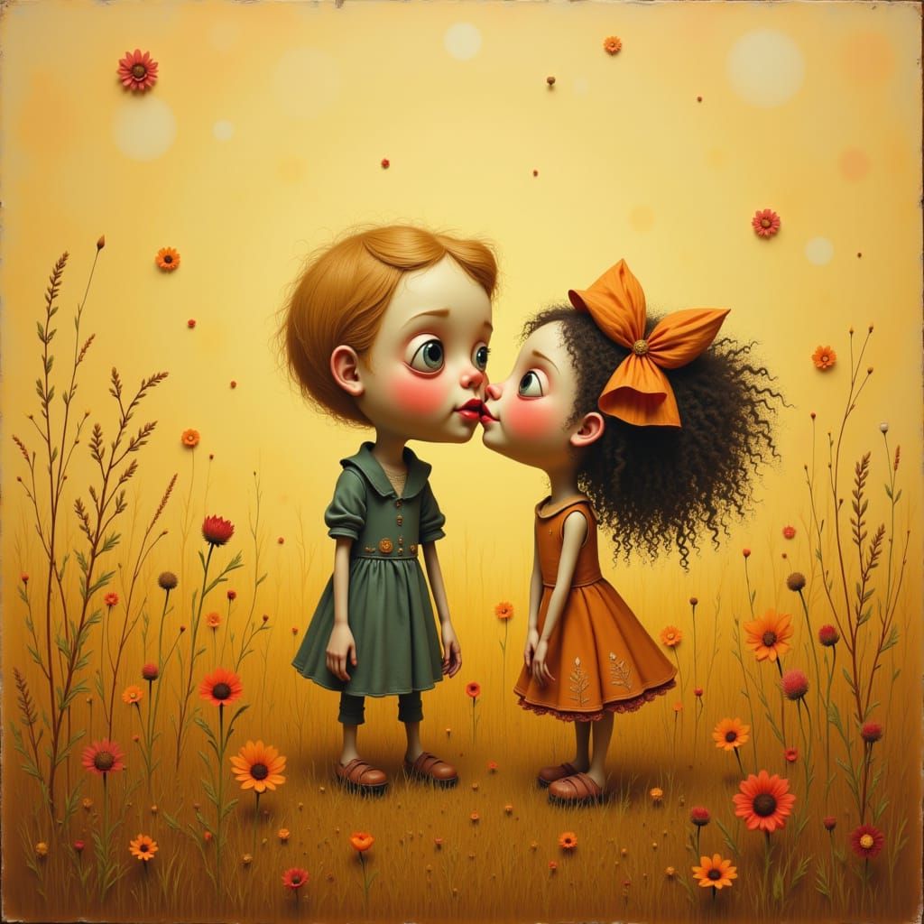 Couple Swaying in the Windy Fields of Amber Grasses