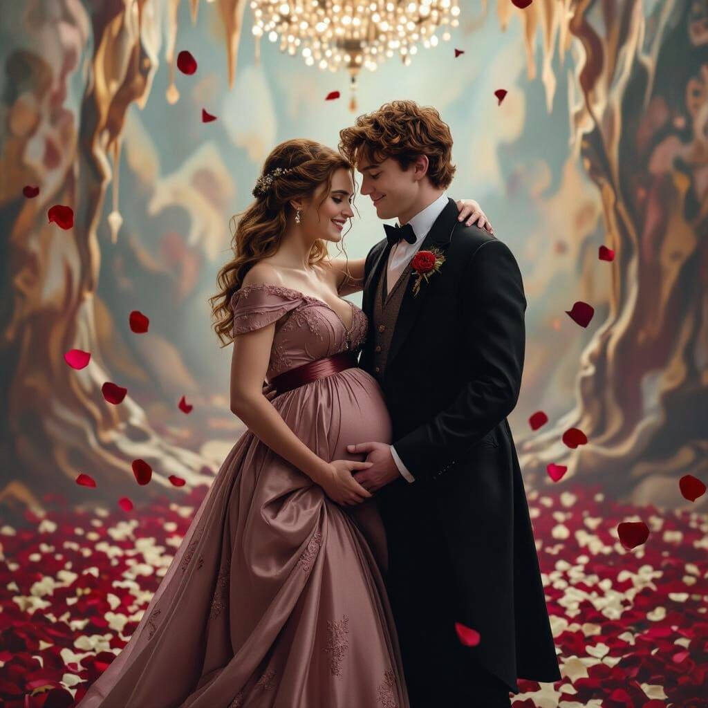 Hermione and Ron at the Ball: Surreal Oil Painting