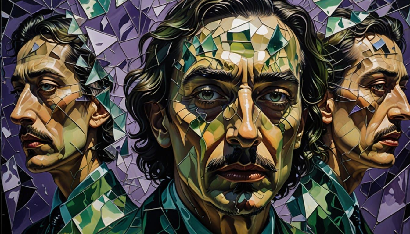 Surreal Mirrored Reflections in Oil Painting Style