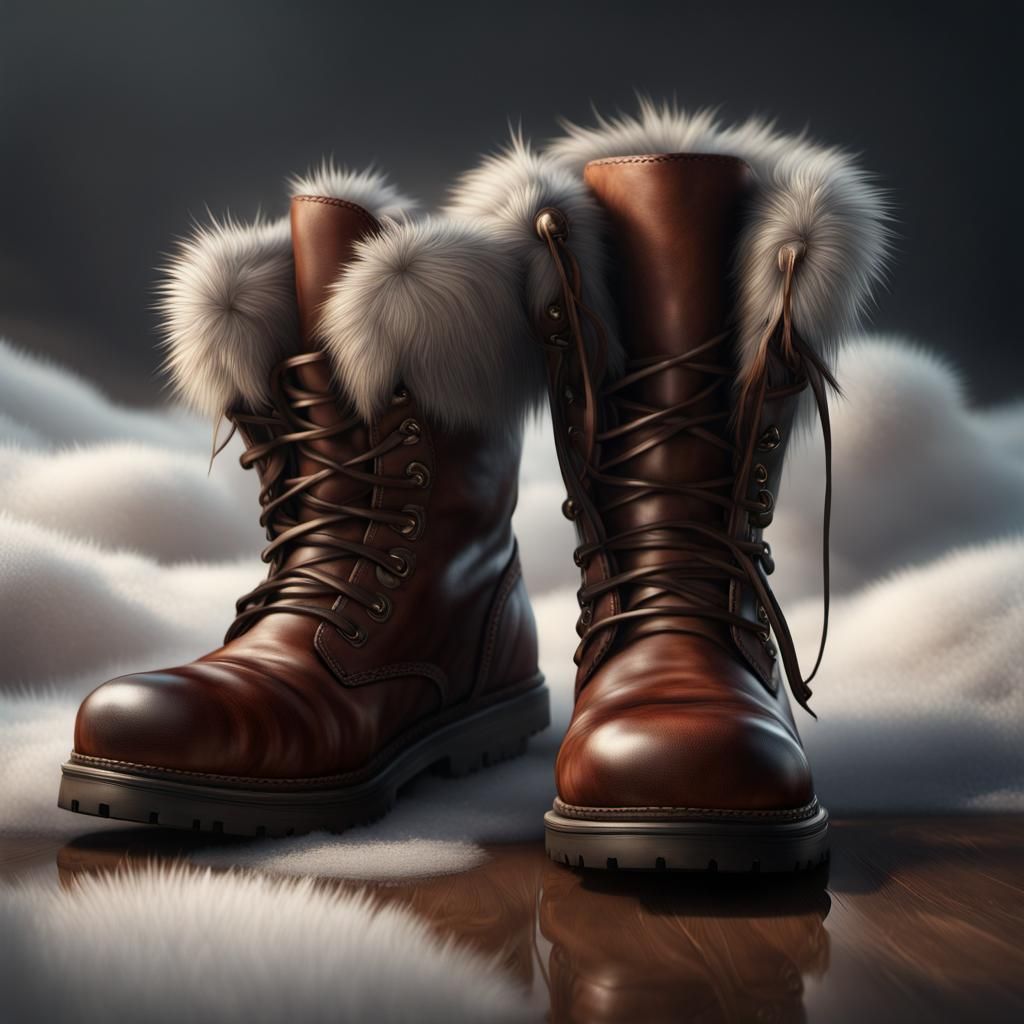 Fur-Lined Leather Boots in Photorealistic Style
