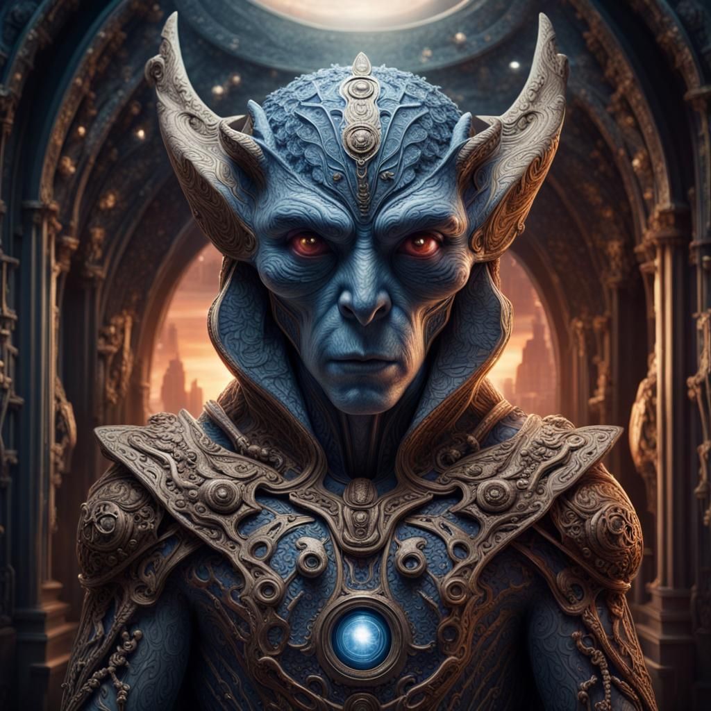 Cosmic Anthropomorphic Figure in Hyperrealistic Style