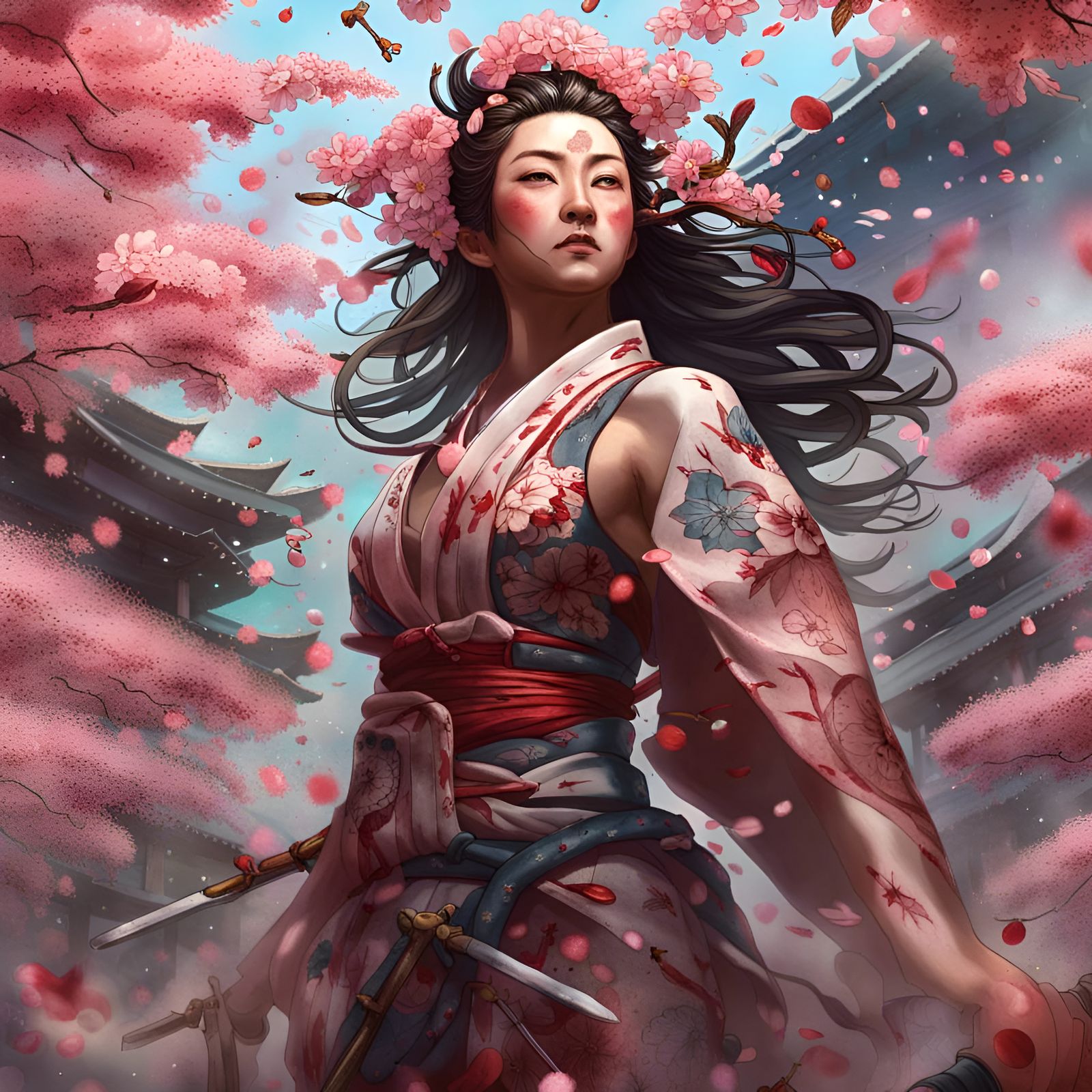 Izanami-no-mikoto: Goddess Among Cherry Blossoms