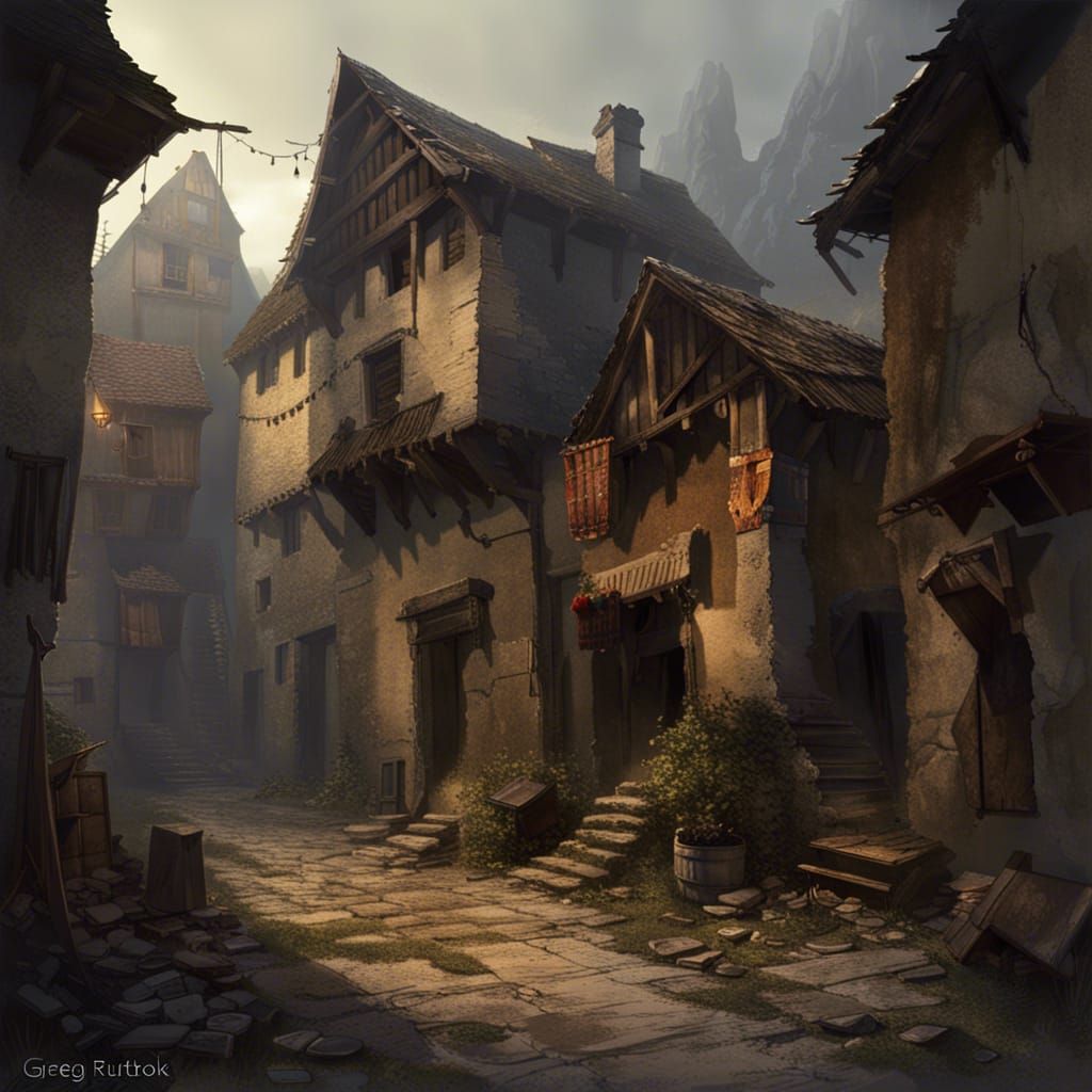Sinister Medieval Village Digital Painting