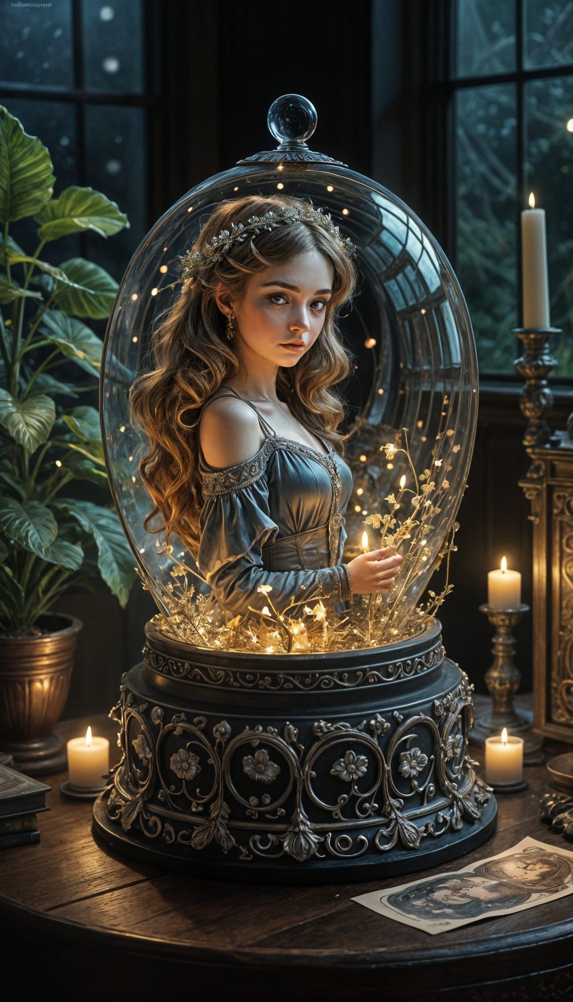 Hyperrealistic Anime Portrait in Elegant Decorative Border