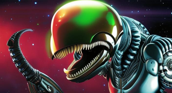 Realistic Xenomorph in Acidic Alien Landscape