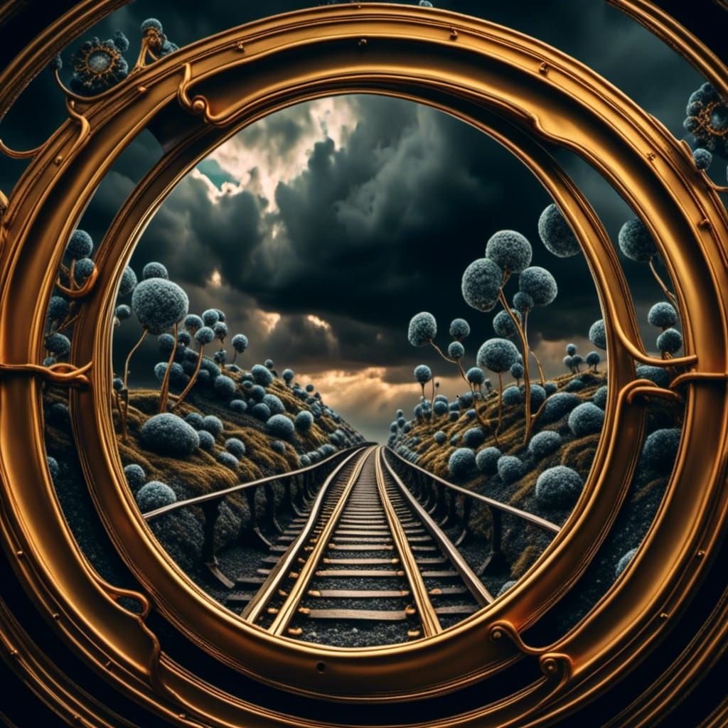 Surreal Train to Eye Amidst Dark Sky