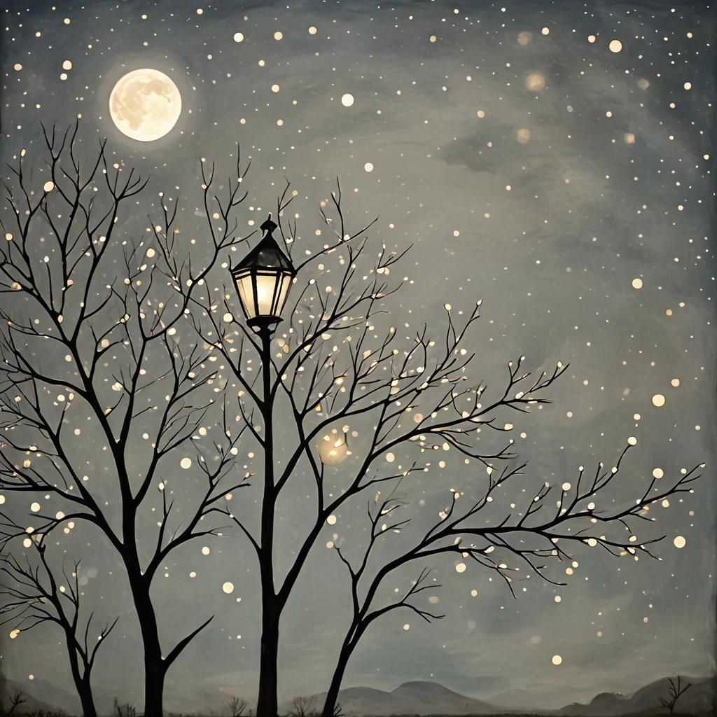 Moonlit Landscape in Folk Art Style