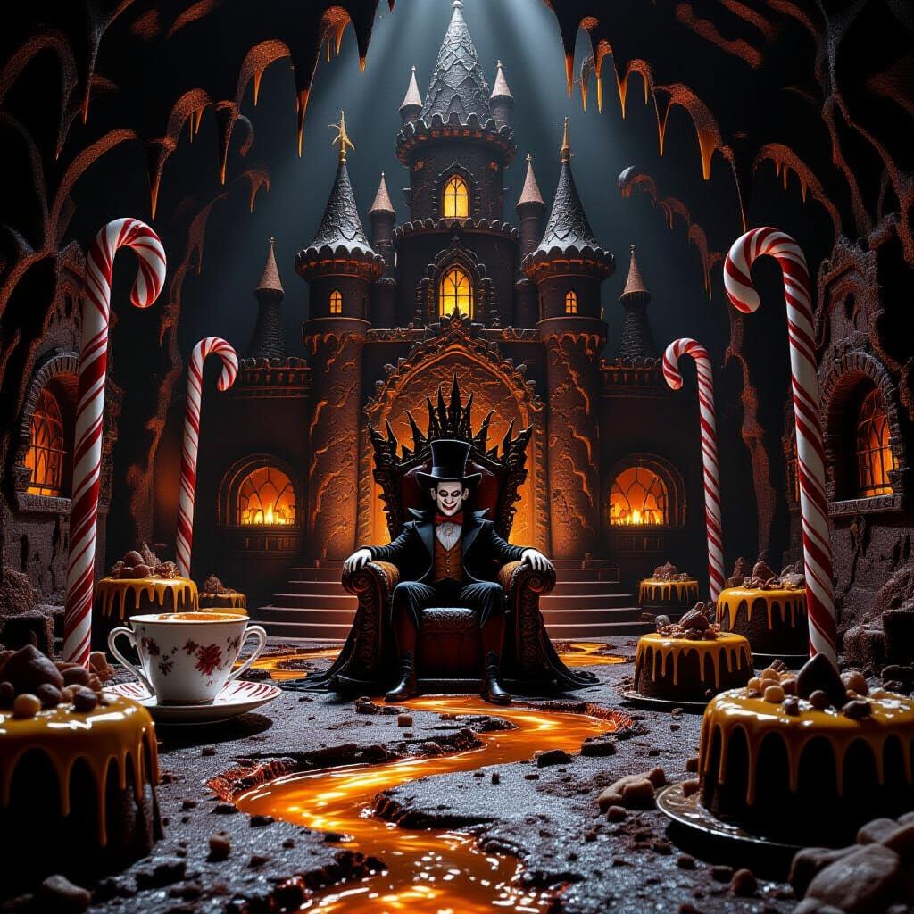 Villain's Lair Of Twisted Confectionery In Dark Fantasy Styl...