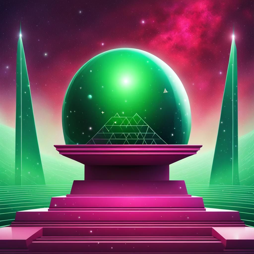 Retrofuturistic Alien King on Cosmic Throne