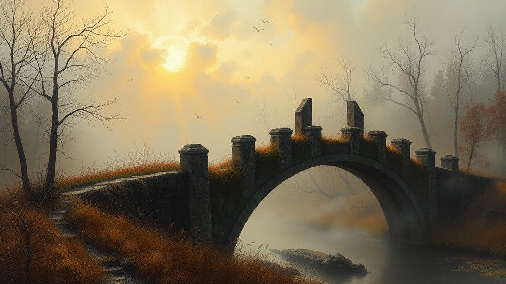 Dreamlike Abandoned Bridge in Golden Light