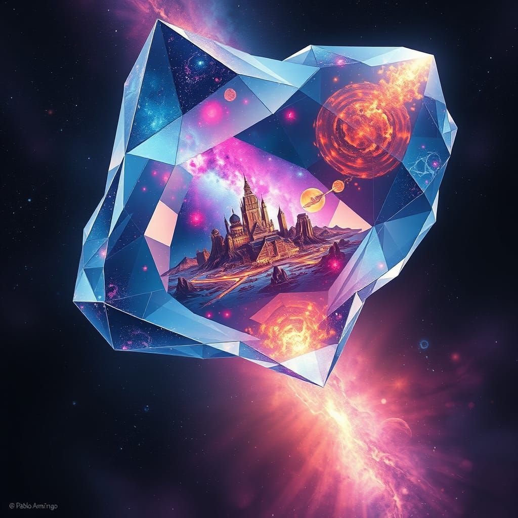 Cosmic Crystal Entity Reflecting Galaxies in Deep Space