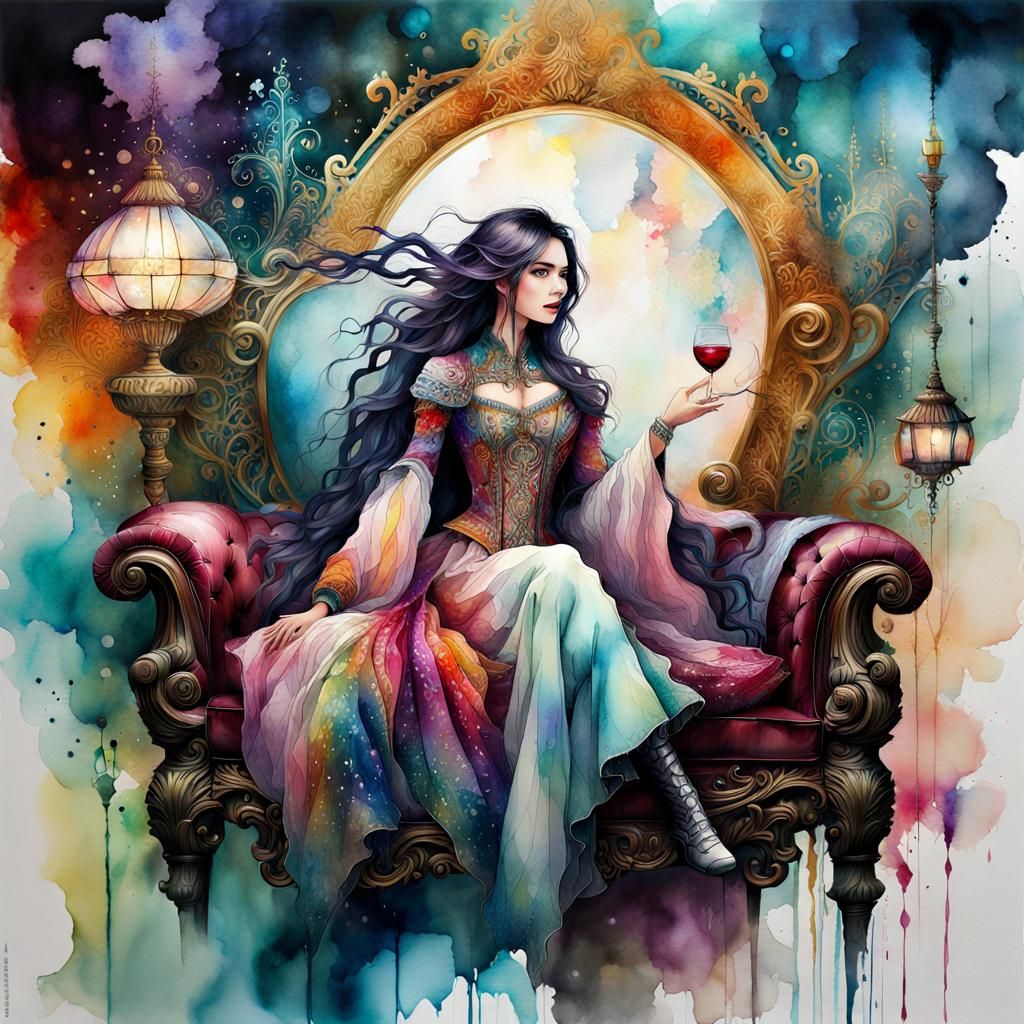 Cozy Woman Reading by Fireplace in Watercolor Style