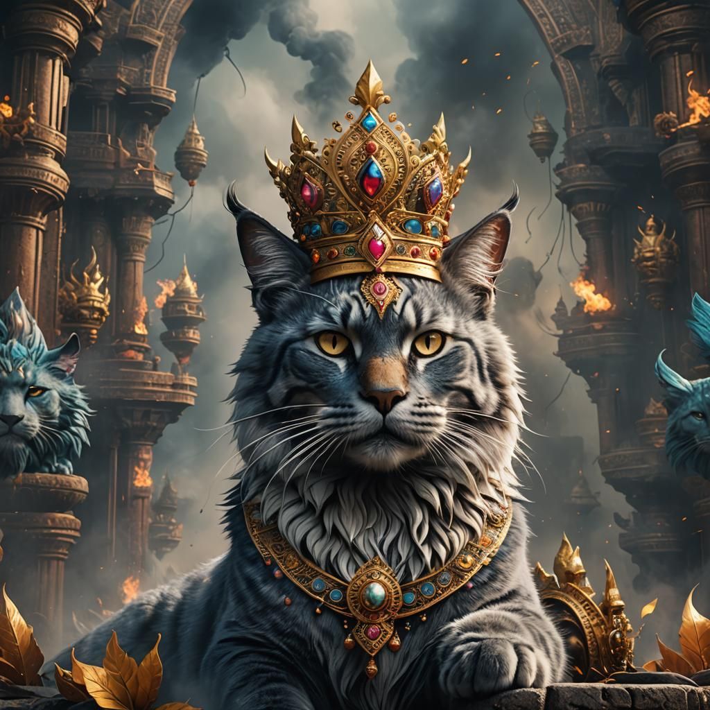 Indian Cat with Crown in Detailed Matte Painting