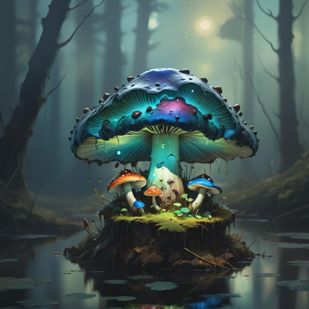 Glowing Mushroom in Expressionist Style